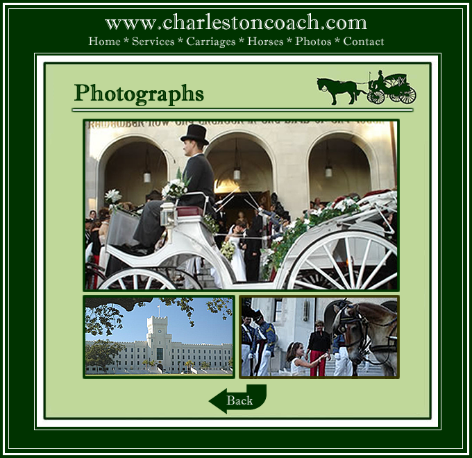 Charleston Coach is a luxury horse-drawn carriage service, specializing in distinctive weddings. Our carriage can be delivered to any location in the Charleston Area. Your Fairytale Awaits! (843) 709-0988